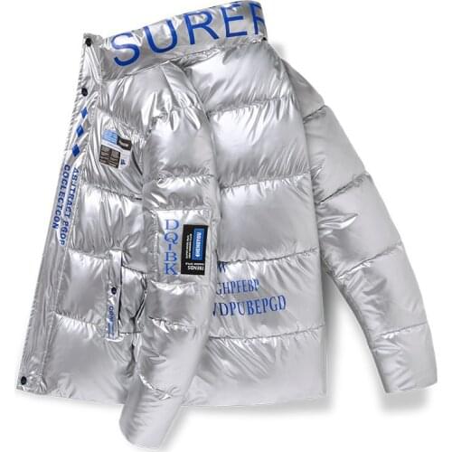 Mens cotton clothes winter bright Korean style handsome thickened stand-up collar trendy fashion oversized mens thick jacket