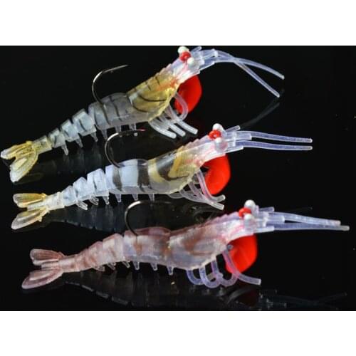 3pcs/lot Luminous Shrimp Soft Lure Artificial TPE Bait Wobblers With Jig Head Hooks Saltwater Sea Bass Swimbait Fishing Tackle