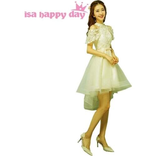 New arrivals 2020 women sexy champagne birthday outfits sweet 16 gown halter tulle high low homecoming dresses for teens H4267