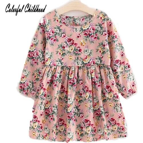Autumn/Spring Baby Girls Dresses Floral Print Long Sleeve Kids Dresses For Girls New Vintage Toddler Girl Clothing Dress