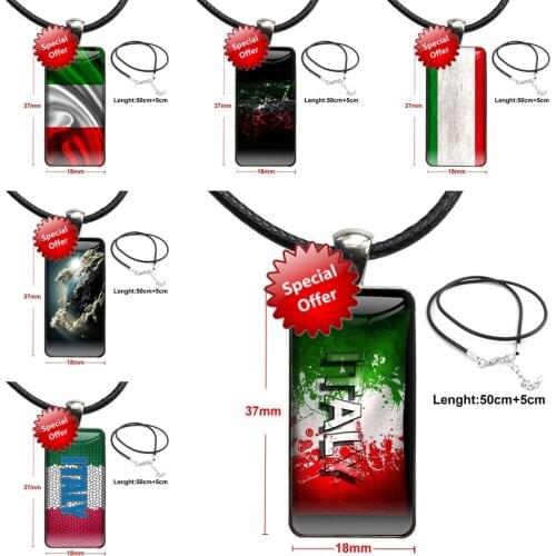 Italy Flag Men Glass Cabochon Pendant Necklace Rectangle Fashion Necklace For Girls Wholesale