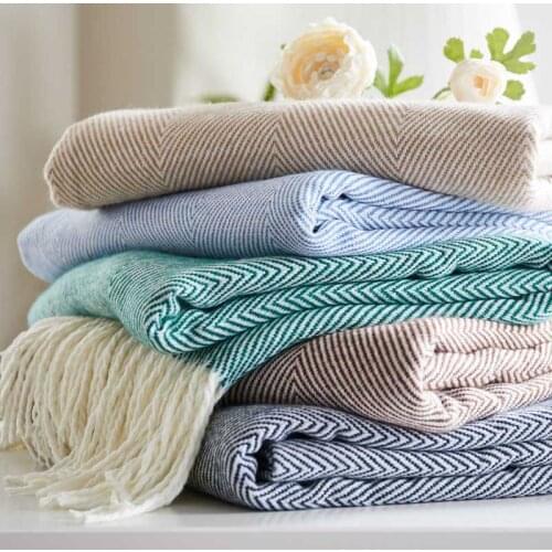 Hand Knitted Home Blanket Wave Fringed Couch Sette Cover Siesta Office Chaise Longue Plaid Women Blankets and Throws