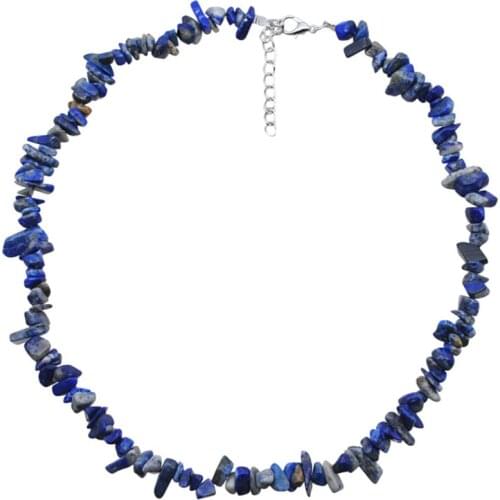 Ethnic Style Silver Plated Irregular Shape Lapis Lazuli Pendant Gravel Chain Necklace Amethysts Stone Jewelry