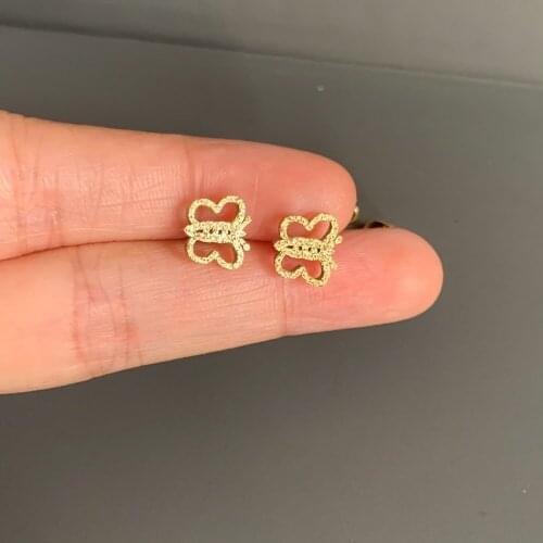 Simple Hollow Gold Color Matte Butterfly Shape Stud Earring Women Girl Cute Small Stainsteel Steel Animal Ear Stud Cuff Jewelry
