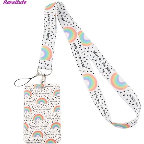 Ransitute R1427 Rainbow Unisex Fashion Lanyard ID Badge Holder Bus Pass Case Cover Slip Bank Credit Card Holder Strap Cardholder