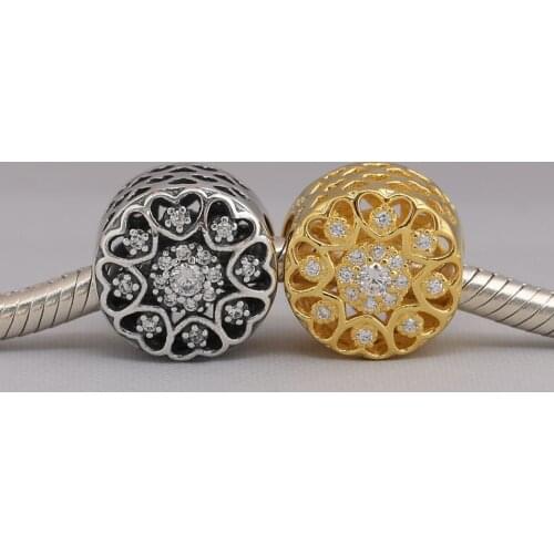 Authentic S925 DIY Jewelry Hearts of Gold Clour Charm fit Lady Bracelet Bangle Lady Gift Shine Heart Bead