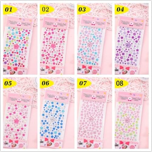 Flower Shape Sticker DIY Rhinestones Beads Sticker Phone Cup Decor Kids Self Adhesive Scrapbooking Children 1 Sheet