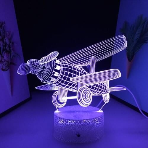 3D LED Night Light White Cracked Base Visual Illusion Aircraft Series Home Decor for Couple Childrens Festival Birthday Gifts