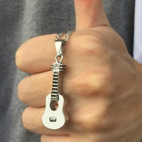 Creative Fashion Hip Hop Style Metal Guitar Pendant Necklace for Unisex Trendy Party Jewelry