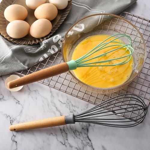Whisk Mixer Silicone Hand Egg Beaters Wood Beech Pastry Kitchen Baking Tools Cream Milk Shake Butter Stirrer Cooking Utensils