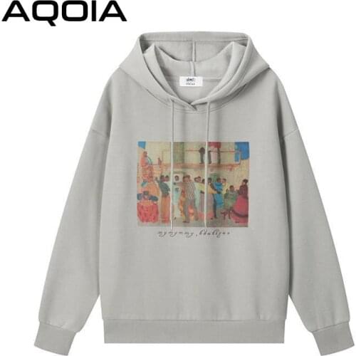 2021 Spring Vintage Ink Painting Printing Oversize Womens Hoodies Loose Women Sweatershirt Hip Hop Plus Size Female Pullovers