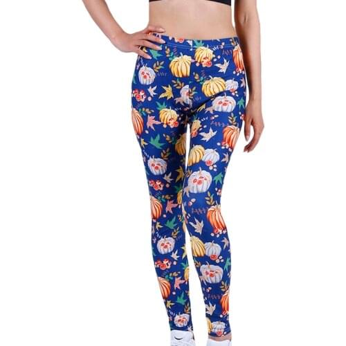 LJCUIYAO Fitness Women Leggings Fashion Patchwork Pumpkin Print High Waist Elastic Push Up Ankle Length Polyester Ankle-Length