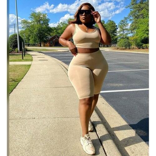 Plus Size 4XL 3XL Crop Top Sets Women Summer Outfits Female Skinny Bodycon Female Casual Biker Shorts Y2k Two Piece Set