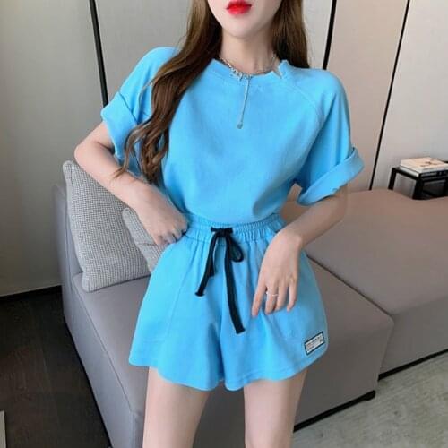 Summer Loose Soft Sets Women 2021 New Casual Two Pieces Short Sleeve T Shirts and High Waist Shorts Solid Outfits Tracksuit