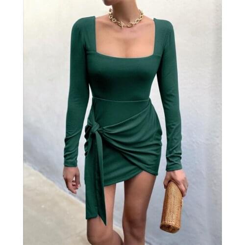 Ins Fashion Lady 2021 Winter New Women Dresses Autumn Club Sexy Dress Party Bodycon Mini Bow Knot Sheath Femme Dress G2917