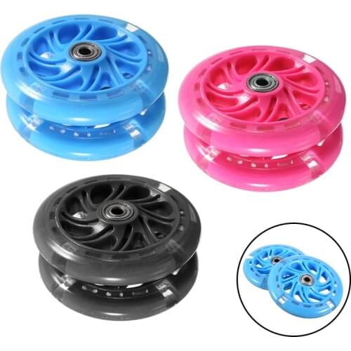 1Pair Kids Children Scooter Safe Skating Wheel LED Lights Flashing Wheels 120mm Front Rear w/ ABEC-7 Bearings