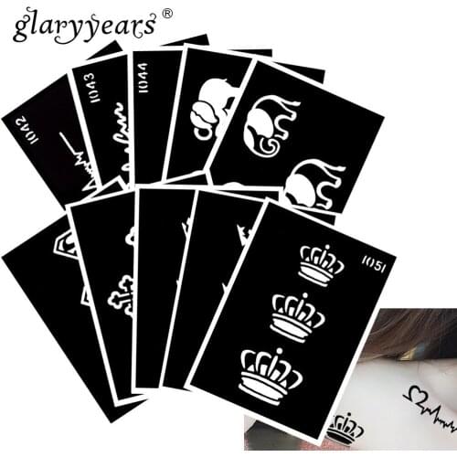 10 Pieces/Set Henna Tattoo Stencil Elephant Pattern Paste Drawing Body Art Tattoo Stencil Sexy Product Waterproof 2019 HN#45