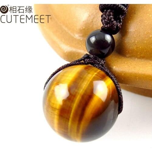 100% natural tiger eye stone round beads pendant necklace jade pendants with texture necklace women men jadeite jade jewelry