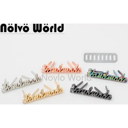 20-100 pieces,5 colors 35*9mm Handmade script metal bag label,handcraft handmade letters metal label decorative for purse