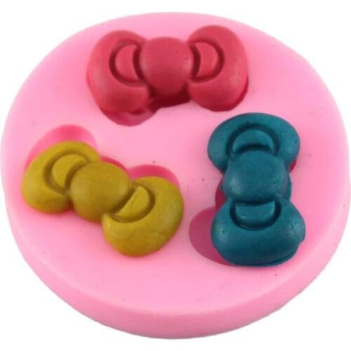 3 pieces/lot) High quality 6.1 * 6.1 * 1cm cute bowknot shape sililcone fondant cake decorating tools kitchen accessories