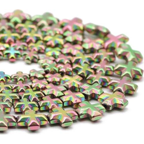 6/8/10MM Hematite Natural Stone New Green Cross Jesus Spacer Loose Beads For Jewelry Making Handmade DIY Bracelets Accessories