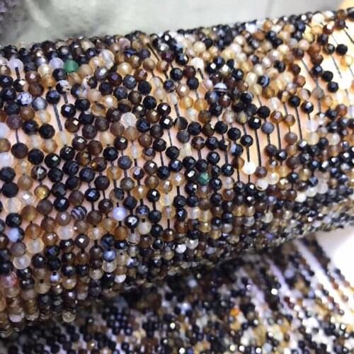 Agate brown line round faceted 3mm for DIY jewelry making loose beads FPPJ wholesale beads nature gemstone