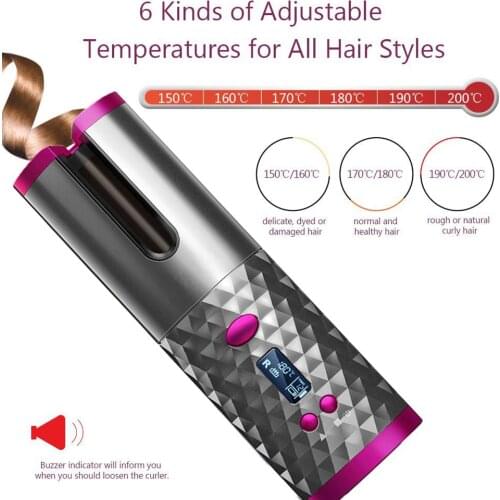 Portable Wireless Automatic Curling Iron Hair Curler LCD Display Curly Hair Machine Rechargeable Curling Iron Curls Waves