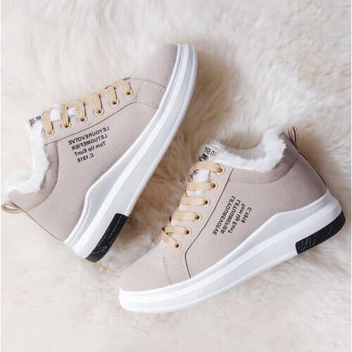 Ankle boots female fashion lace-up thick-soled casual winter snow boots women sneaker warm plus velvet shoes for women