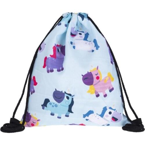 Fedex 50 pieces colorful 3D Unicorn horse corn Printing Travel Beach Bag Backpack Drawstring Schoolbag