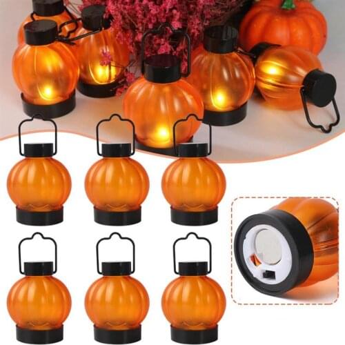 6PCS Pumpkin Lantern With Hanging Handle And Stable Base Festival Halloween Decoration Light For Bars Celebration Banquets