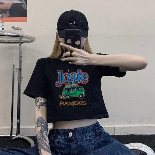 Harajuku Gothic Female bus printing Short Tshirt Sleeve black Tops Tees clothes Fashion Casual T Shirt Women Clothing T-shirts