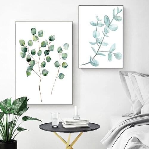 Modern Art Plants Poster Pictures Green Leaves Decorative Picture Canvas Painting Wall Art Pictures for Living Room Home Decor