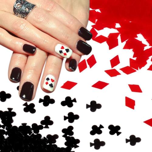 Red Black Playing Cards Design Nail Art Sequins Poker Diamond Spade Love Heart Numbers Letters Glitter Flake Nails Accessories