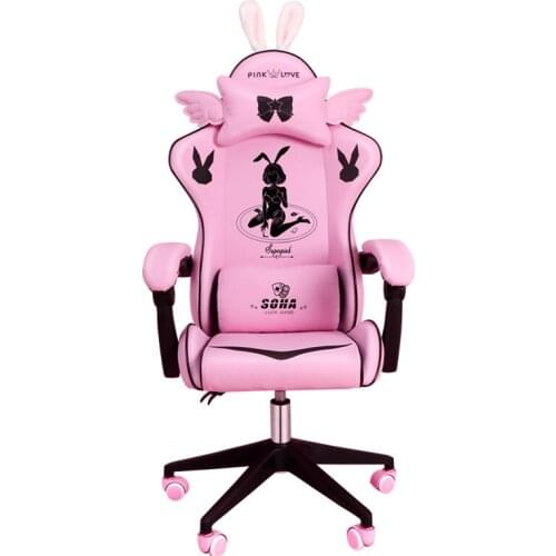 2021 New Pink Bunny Girl Cartoon Game Live Gaming Chair Home Comfortable Girl Cute Adjustable Computer Chair Makeup Stool