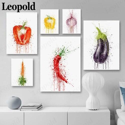 Nordic Minimalist Kitchen Vegetable Poster Pepper Onion Carrot Watercolor Style Canvas Picture Print Modern Home Decoration