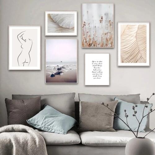 Sea Beach Plant Body art Line mushroom Wall Art Canvas Painting Nordic Posters And Prints Wall Pictures For Living Room Decor