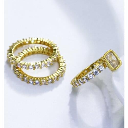 New Sale 3pcs ring sets Gold-color prong setting cubic Zirconia crystal women accessories top quality female jewelry rings