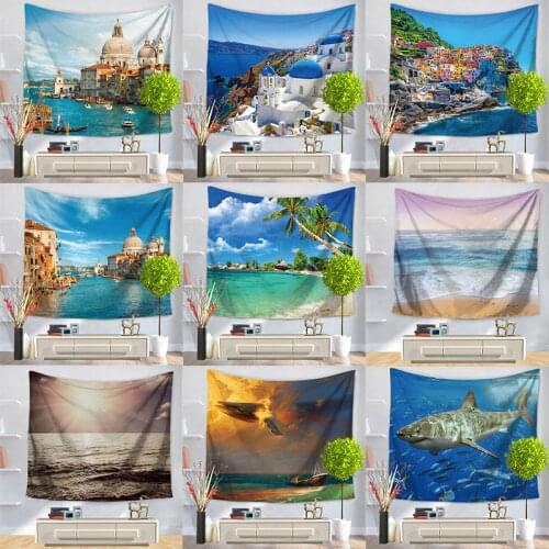 Hongbo Beautiful Sea View Sea Waves Shark Wall Hanging Tapestry Beach Towel Sunshine Decorate Living Room Office