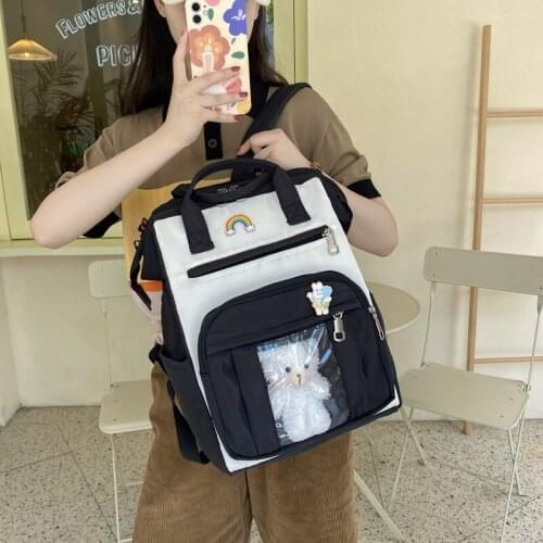 Summer New Nylon Large Capacity Waterproof Travel Backpacks Cute Doll Women Backpack Fashion Contrast Color School Bag For Girls