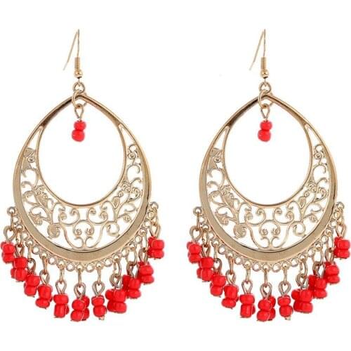 New Year Ethnic Jewelry Bohemia Multicolor Resin Beads Long Pendant Vintage Statement Dangle Earrings For Women Lady Gifts