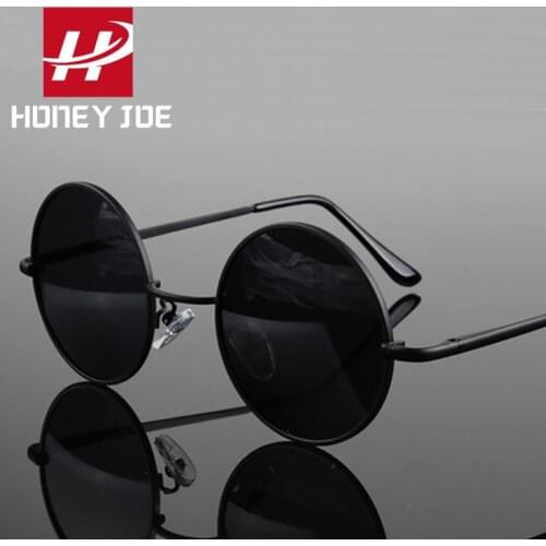 Retro Classic Vintage Round Polarized Sunglasses Men Brand Designer Sun Glasses Women Metal Frame Black lens Eyewear Driving