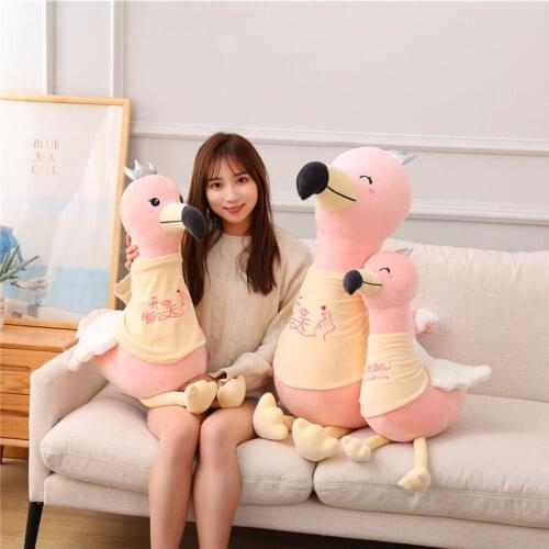 70-110cm Cute Flamingo With Clothes Wings Plush Toys Stuffed Soft Animals Pillow Dolls For Kids Girls Friends Birthday Gifts