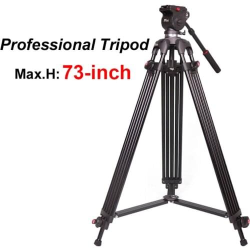 JY0508B 185cm Professional Video Camera Tripod with 360 Degree Fluid Drag Head 1/4 and 3/8-inch QR Plate Load up to 13.2Lbs