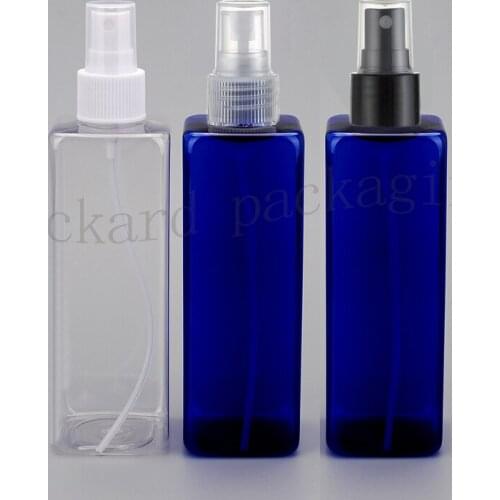 30X250ml empty setting spray clear blue square refillable bottle 250cc amber cosmetic packaging containers,perfume spray bottle