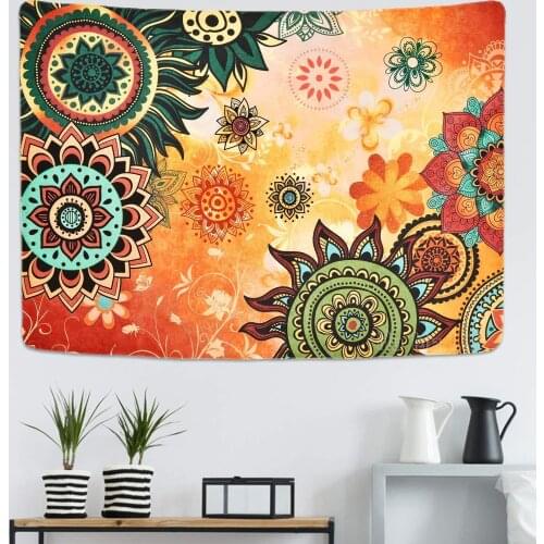 Retro European Style Modern Flower Print Classic Colorful Hippie Mandala Lotus Tapestry Wall Hanging For Room