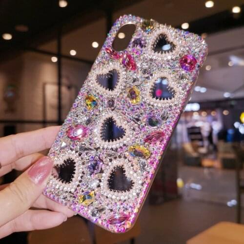 Luxury Diamond Pearl Hollow Out Love Heart Case Cover For Samsung Galaxy Z Flip Z Fold 2 W21 5G DIY Bling Crystal Handmade Case