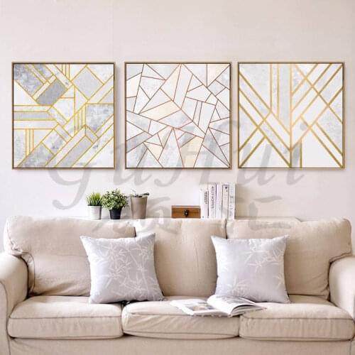 Nordic minimalist gold abstract canvas painting poster picture Frameless painted living room art home Modular wall paintings
