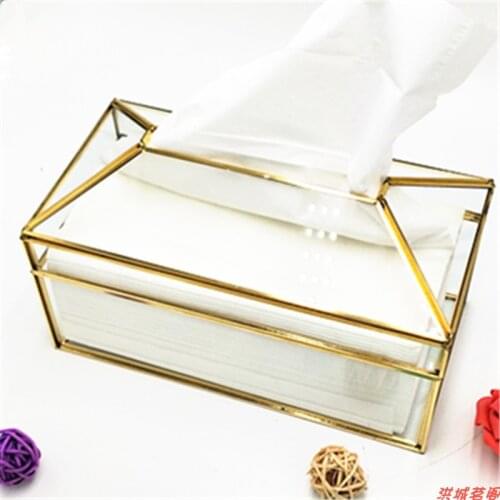 Glass Gold Large Tissue Box Paper Towel Box Drawing Paper Box European Creative Napkin Paper Living Room Tea Table Decor FH026