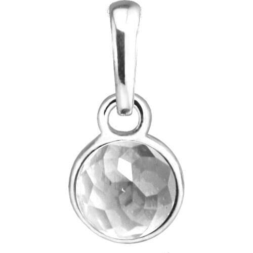 925 Sterling Silver April Droplet Dangle, Rock Crystal Color Fits for Brand DIY Women Bracelets Necklace Colorful Gift