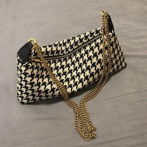 Houndstooth Soft-faced Baguette Bag 2021 New Crossbody Woolen One-shoulder Armpit Chain Stray Female Bag